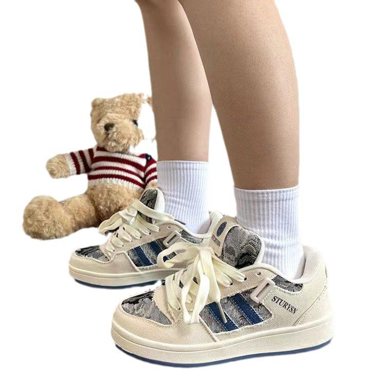 Autumn and winter new retro denim blue high-value versatile student board shoes color matching platform bread shoes women