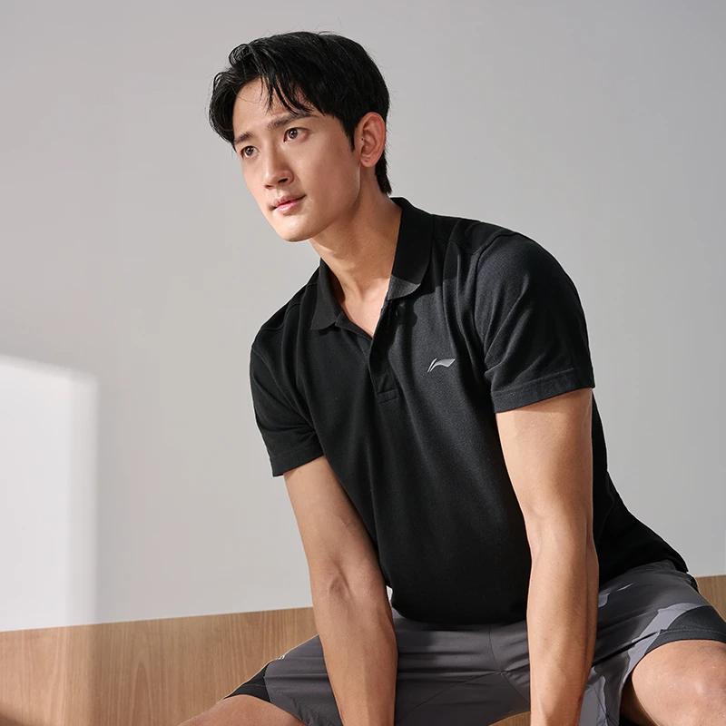 Li-Ning Fitness Series Jednobarevné ležérní polo tričko s krátkým rukávem Pánské topy Černá APLU253-1