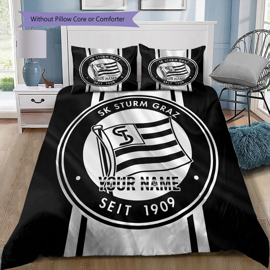 Sk Sturm Graz Crest Custom Name Pattern Bedding Quilt Set Quilt Cover Pillowcase Home Birthday Gift(1 * duvet cover + 2 * pillowcase, without core)