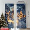 Set Of 2 Flat Printing Merry Christmas Popular Window Curtains Snow Scene Polyester Fabric Without Electricity Birthday Curtain
