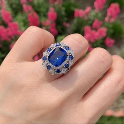 Jewelry Ring Women'S Imitation Blue Glass Ring With Diamonds Women'S Ring Main Stone 10 * 12