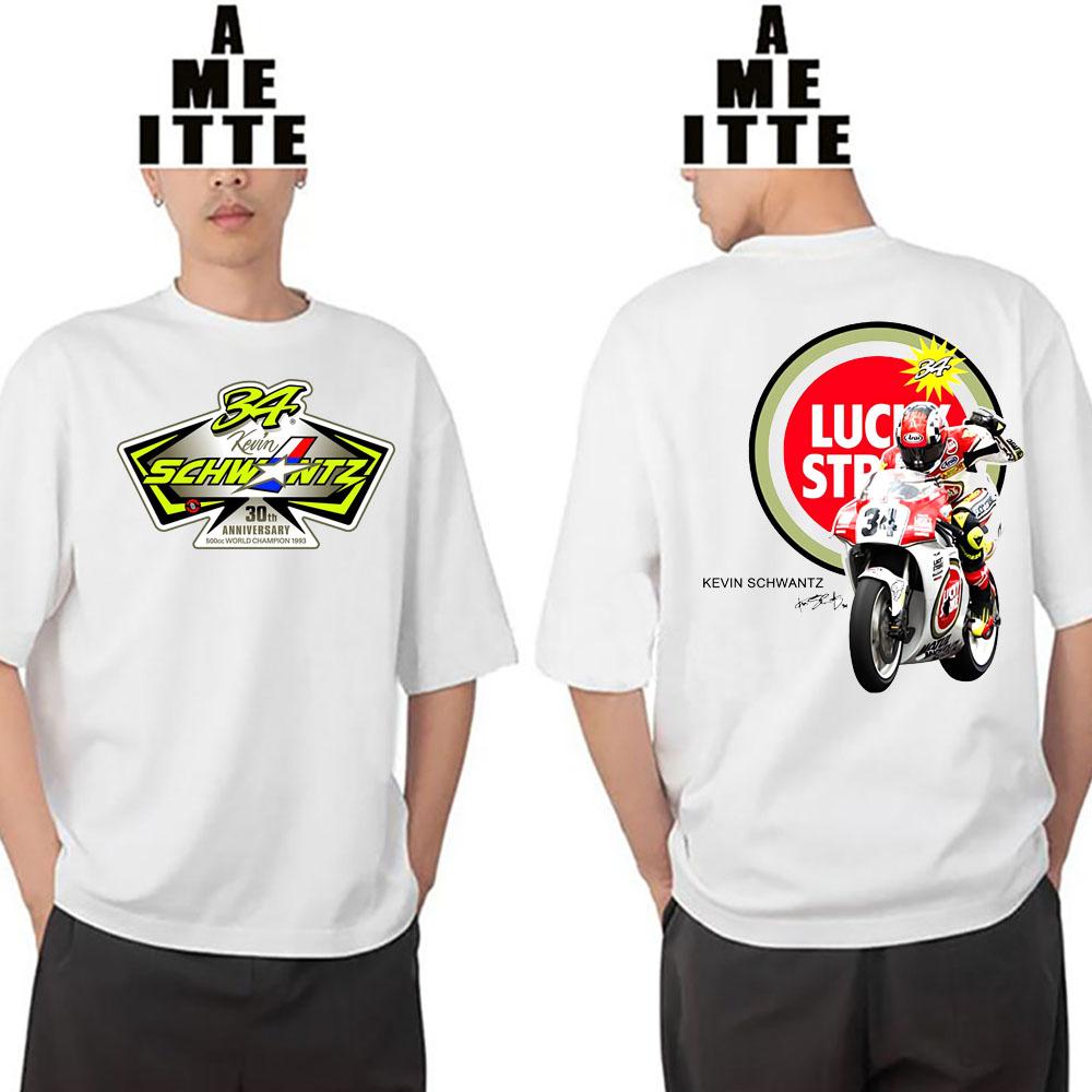 Kevin Schwantz 34 Gp Legend 1993 30th Tshirt Summer Unisex Short Sleeve Boy Adventure Sport White Tops Unisex Motorcycle Rider Tees