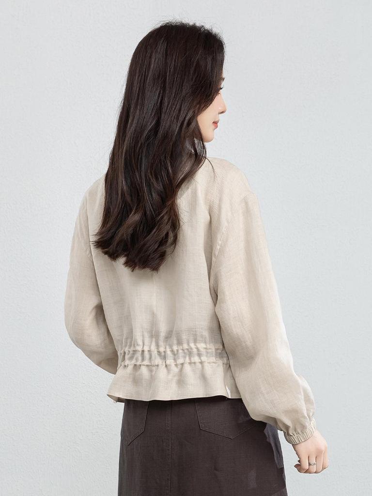 Yi Fei Women's 2026 Summer Ramie Shirt Jacket: Casual, Versatile, Slimming Long Sleeve Top, Breathable Fabric