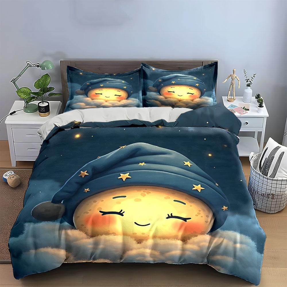 Cute Moon Night Decor Set Multiple Sizes Kid'S And Adults' Bedroom Exquisite 3Pc Bedding Set, Gift