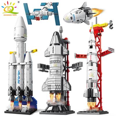 Mini Aviation Manned Rocket Model Building Blocks Space Aerospace Station Bricks City Construction Toys for Children