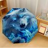 Blue Floral Wolf Printed Umbrella Windproof Folding Umbrella Portable Sun and Rain Umbrella Suitable for Gifting