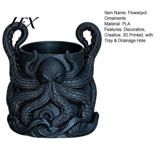 Unique Indoor Plant Holder 3D Printed Octopus Planter with Tray, Marine-Inspired Succulents Pot, Fantasy Style Container Pot Drainage Holes, Nautical