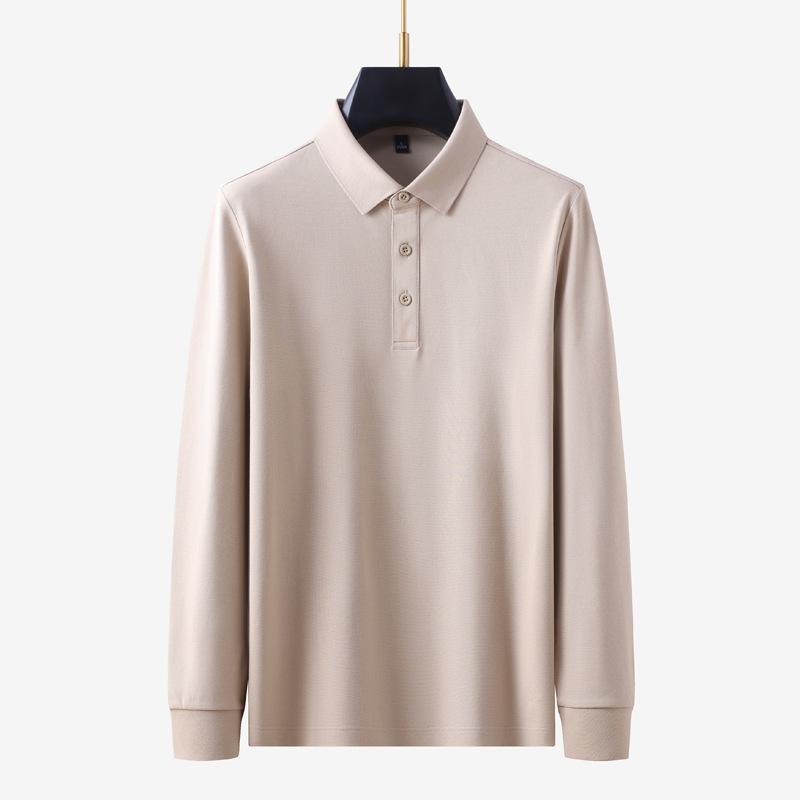 Long Sleeve Polo Shirt Men'S Business Casual Solid Color Autumn And Winter Bottom Shirt T-Shirt Premium Lapel T-Shirt