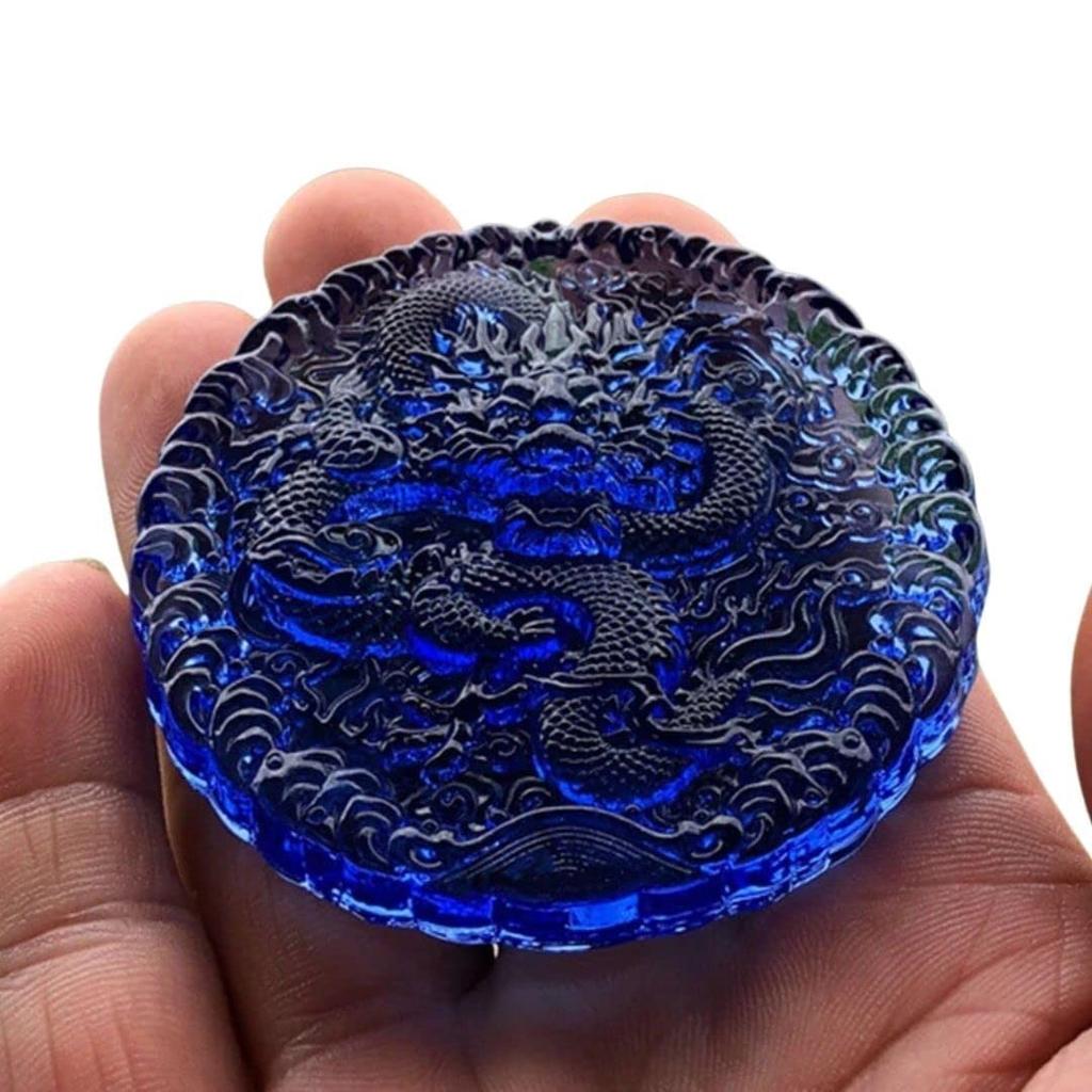 Feng Shui Four Divine Beasts Blue Dragon Blue Crystal Figurine Dragon King Engraved [AiO JAPAN]