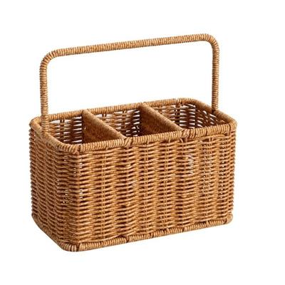 Large Capacity Woven Basket with Handle Space Saving Storage Tray Woven Weaving Easy Clean Utensil Organizer Basket