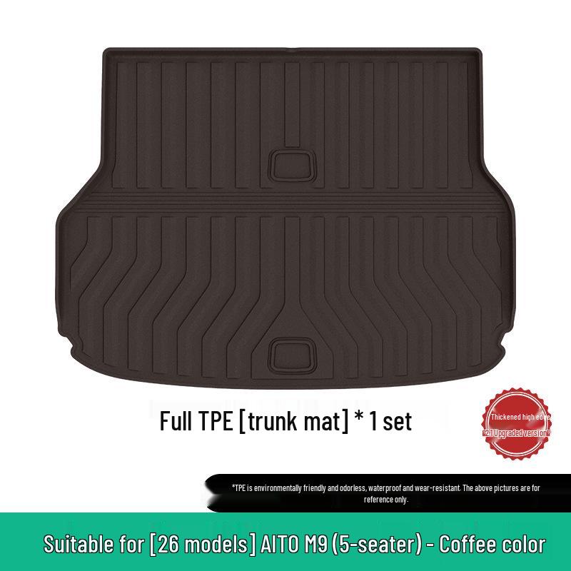Eco-friendly TPE Car Mats Set for 2024-2025 AITO M9: Orange Floor, Seat Back, and Trunk Mats