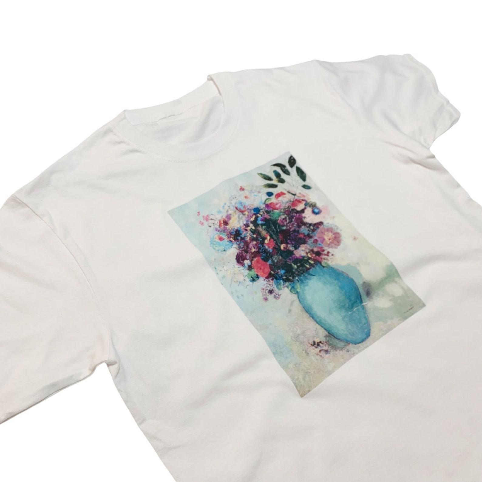 Redon Flowers T-Shirt: Botanical Art Print on Soft Cotton XL