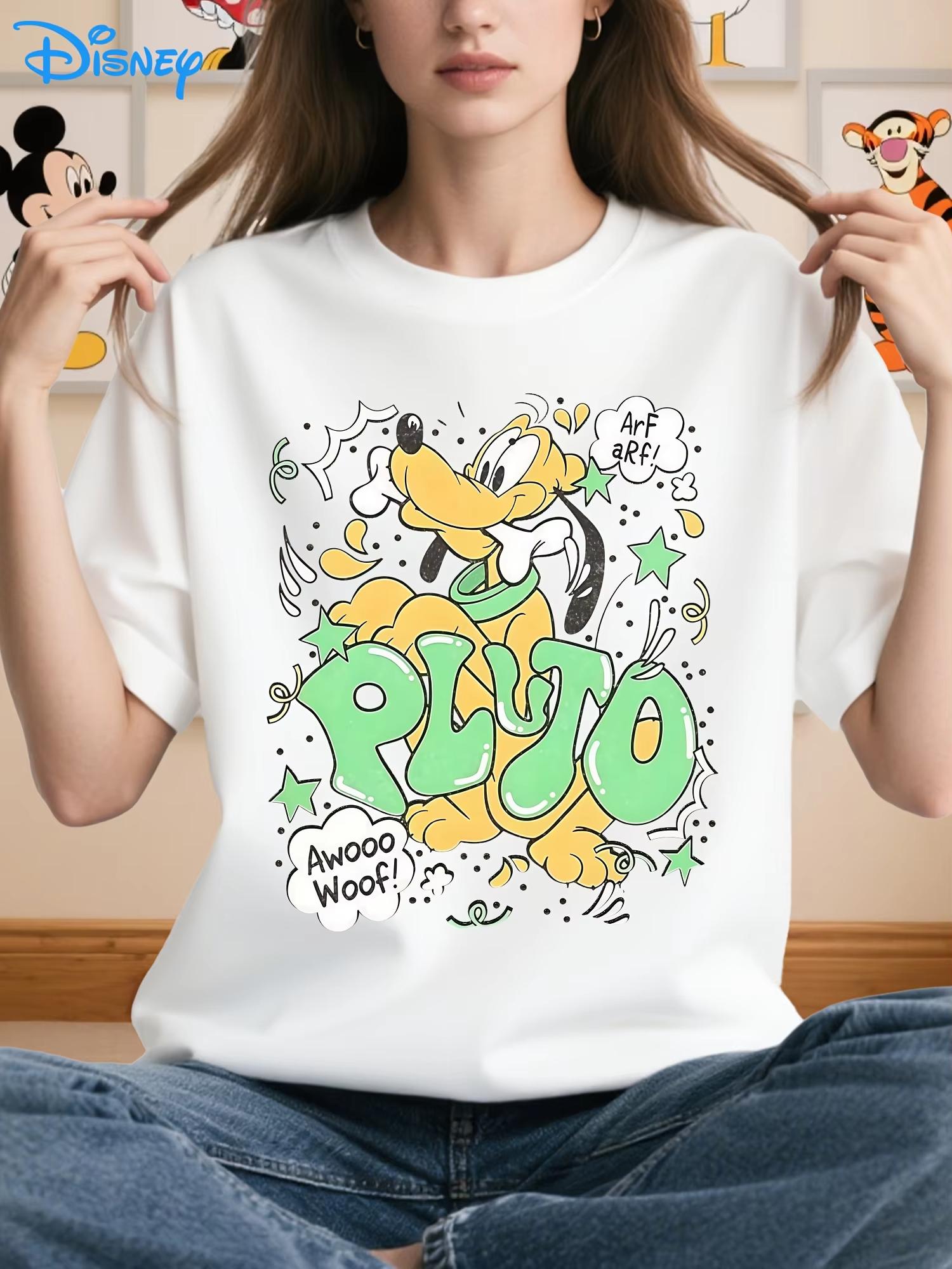 

WomenS Pluto The Happy Dog Oversized TShirt Pluto Bone Graphic with Howdy Woof Pluto Text Soft Stretchy S