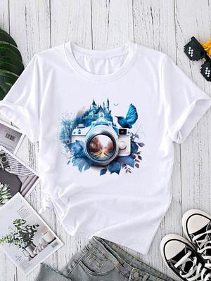 (Taille asiatique) T-shirts Mignons Style Années 90 à Col Rond Manches Courtes Mode Vêtements Décontractés Féminins Haut pour Femme T-shirt T-shirt Graphique Imprimé