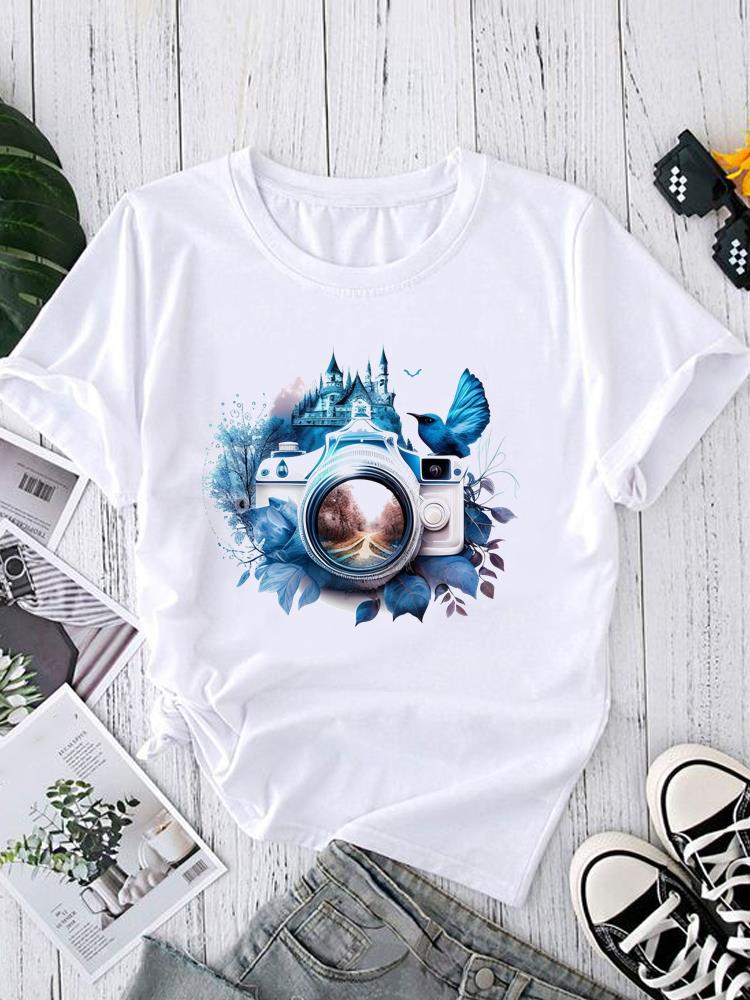 (Asiatische Größe) Trend Aquarell Blume Rundhals Kurzarm T-Shirts Mode Damen Freizeitkleidung Damen Oberteil T-Shirt Bedrucktes Grafik-T-Shirt