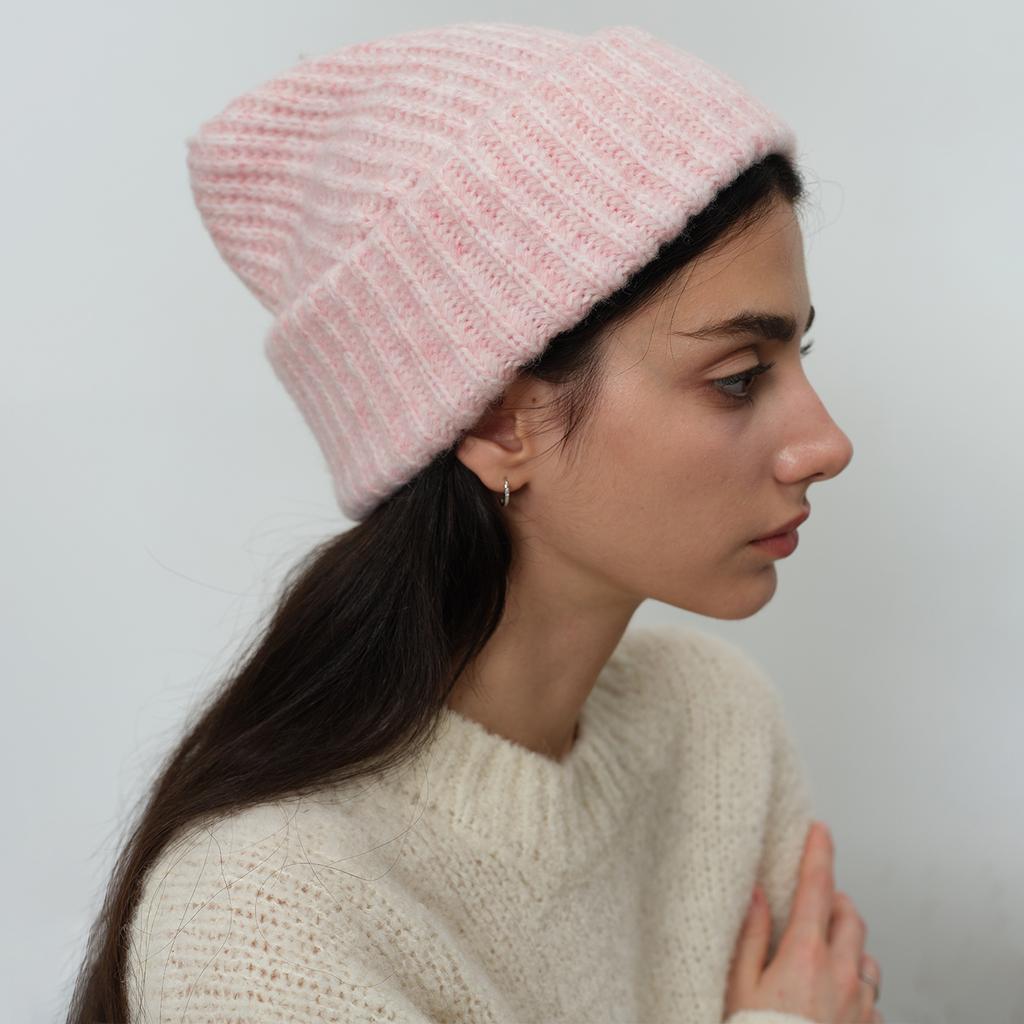 New knitted solid-color wool hat women's versatile big head circumference cold hat knitted to keep warm and show the face, small ear protection, popul