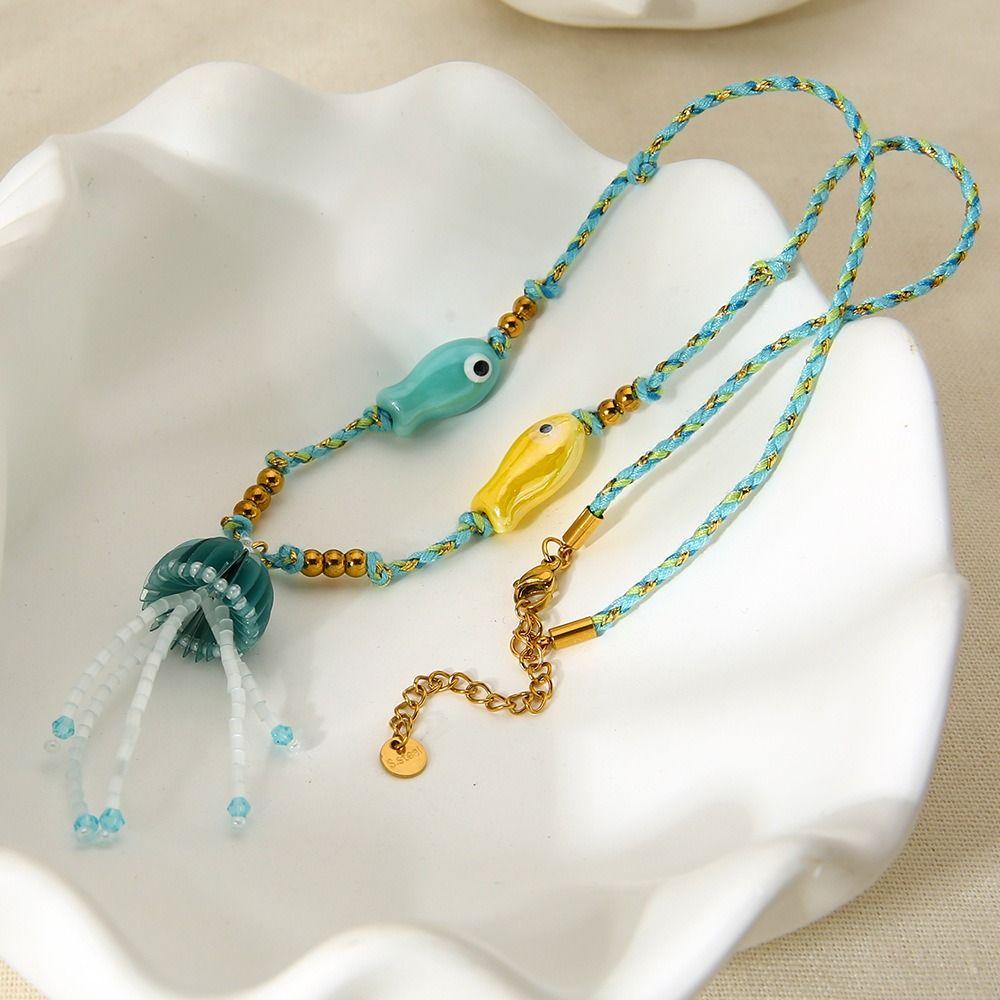 Jelly Fish Cloth Wrap Scarf Chain Necklace Starfish Blue Bead Necklace  Girls