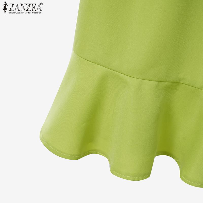 ZANZEA Women Casual Round Neck Summer Puff Short Sleeve Dress