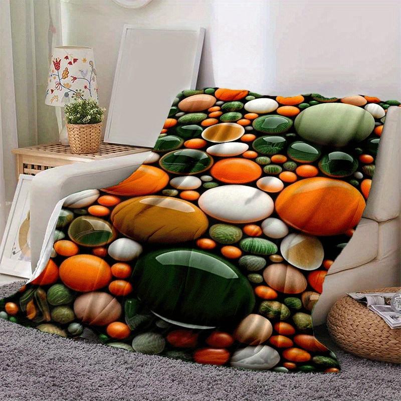 1pc Colored Stone Printing Lightweight Flannel Blanket, Comfortable and Warm Blanket, for Camping Sofa Bed and Couch Office, Gift