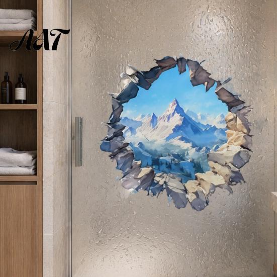 Decorative Stickers for Rental Snow Peak Wall Sticker, 3D Landscape Decal, Durable Decor Small Spaces PVC Waterproof Window Film, Living Room Bedroom