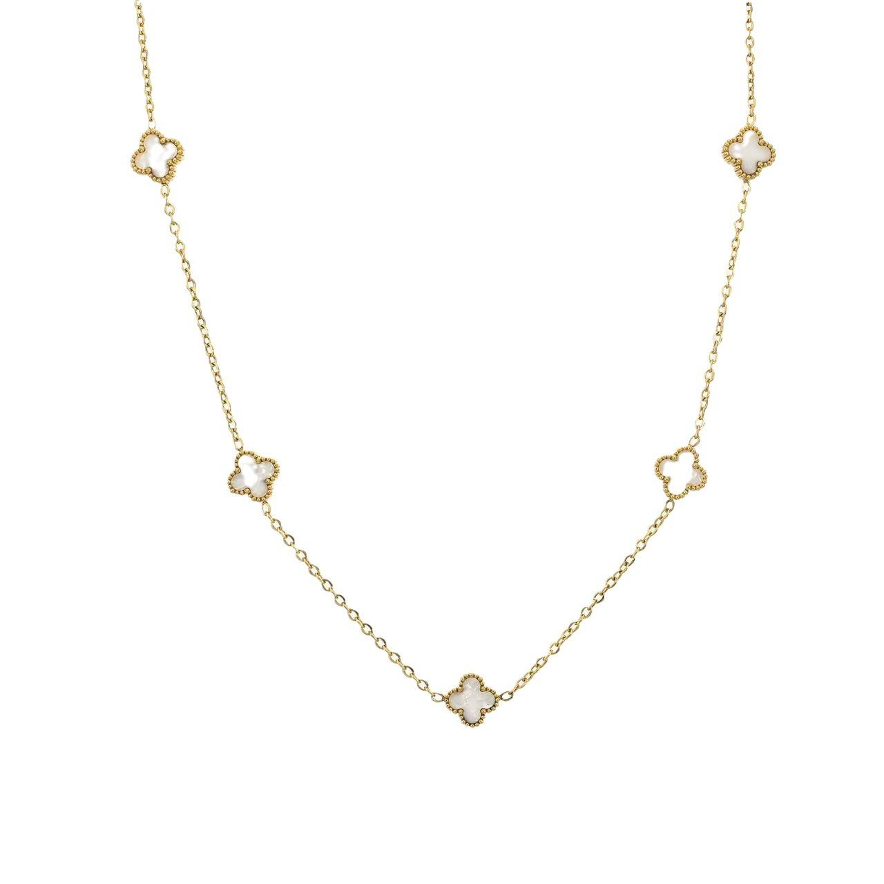 

9MM Four-leaf Clover Shell Necklace 5 Flowers Women s Light Luxury All-match Clavicle Chain Necklace белый