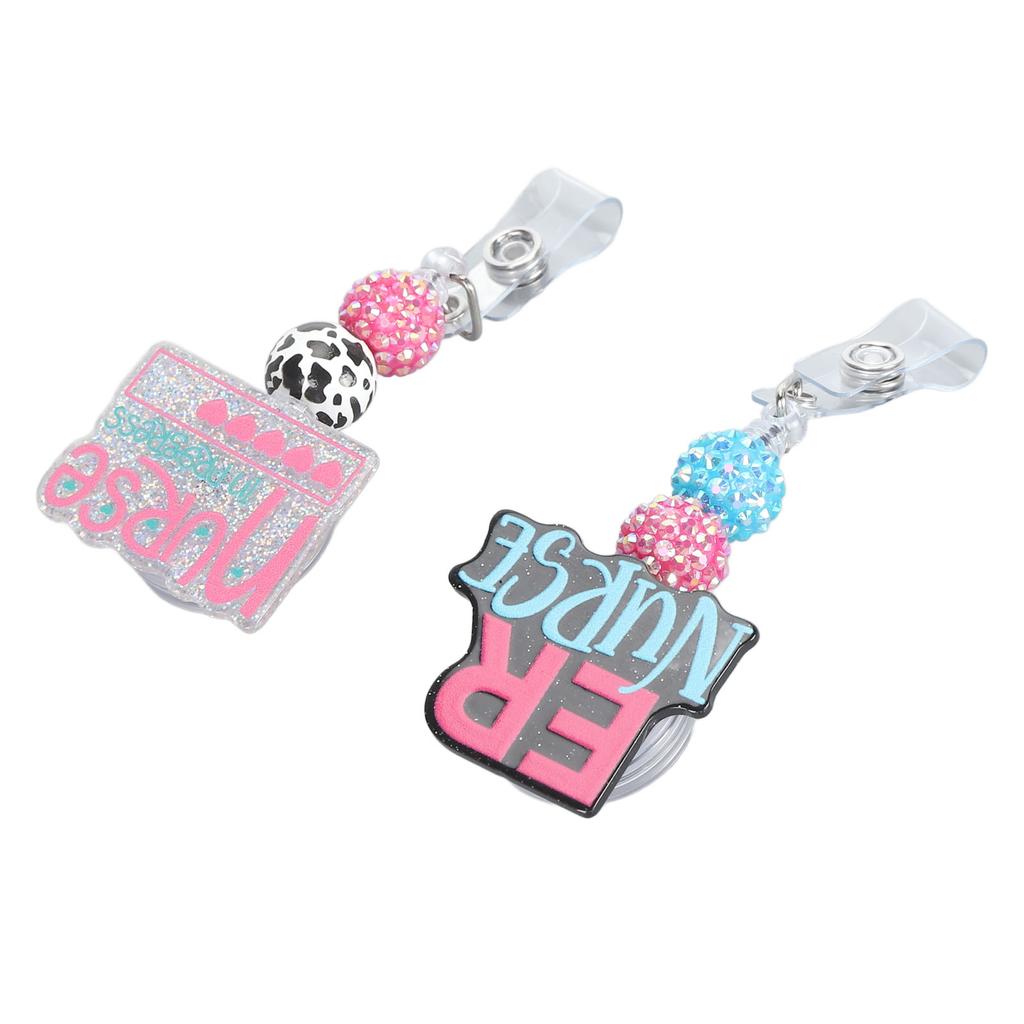 Nurse Badge Reel Holder Retractable Hand Painting Beaded Nursing Student Badge Reel Clip for Nursing