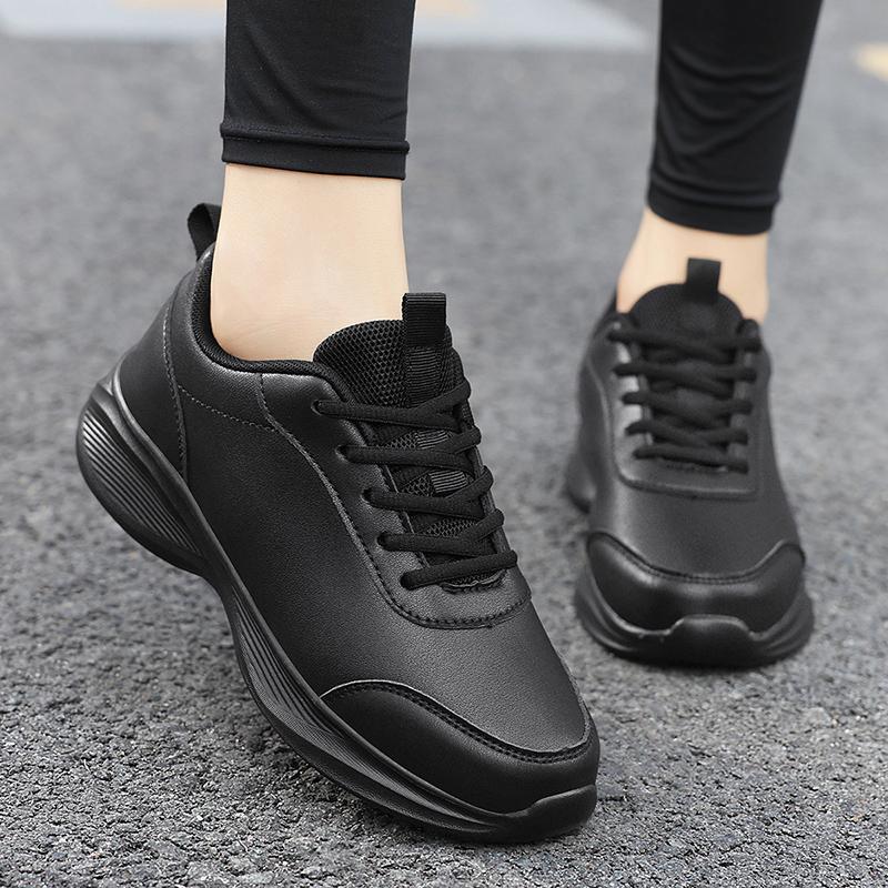 Autumn and winter velvet warm shoes leather surface waterproof and non-slip shoes black long standing feet casual shoes