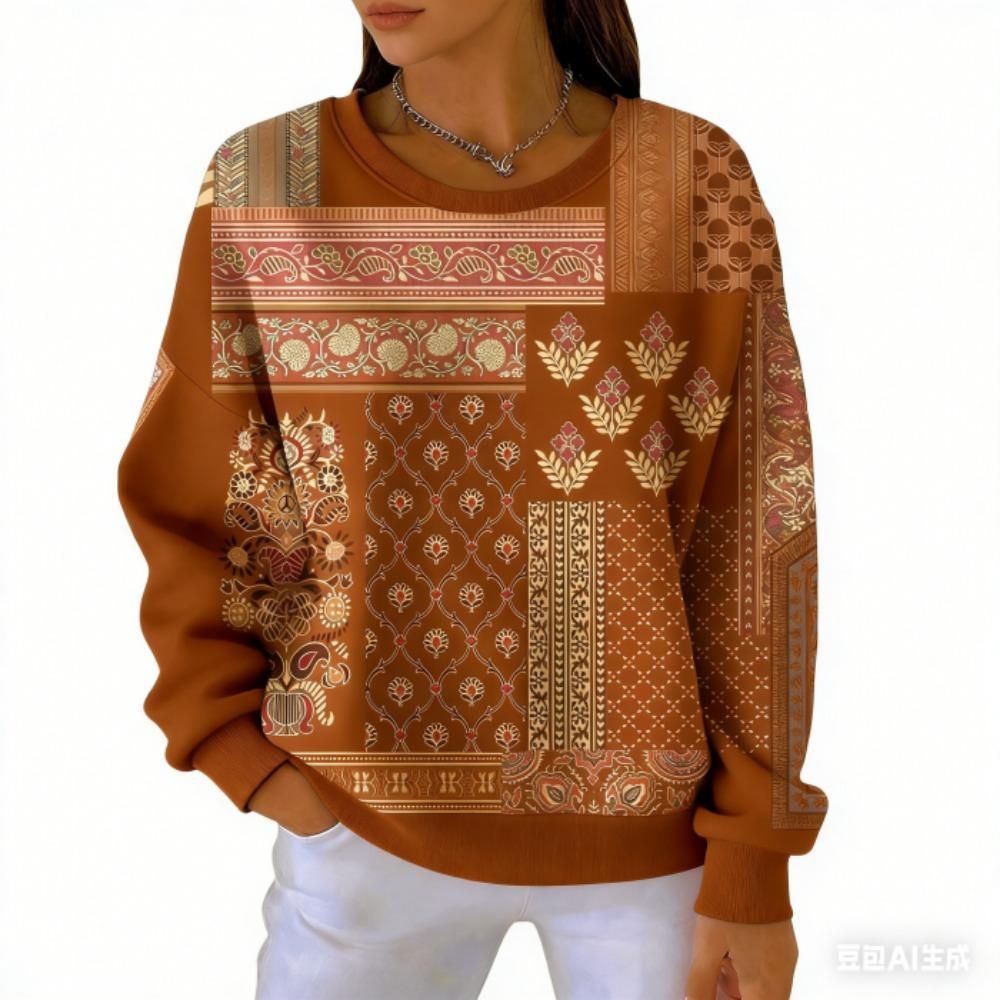 Spring Fashion Women's T-shirt Casual Vintage Print Pullover Women Long Sleeve Clothing Outdoor Casual Tees Top