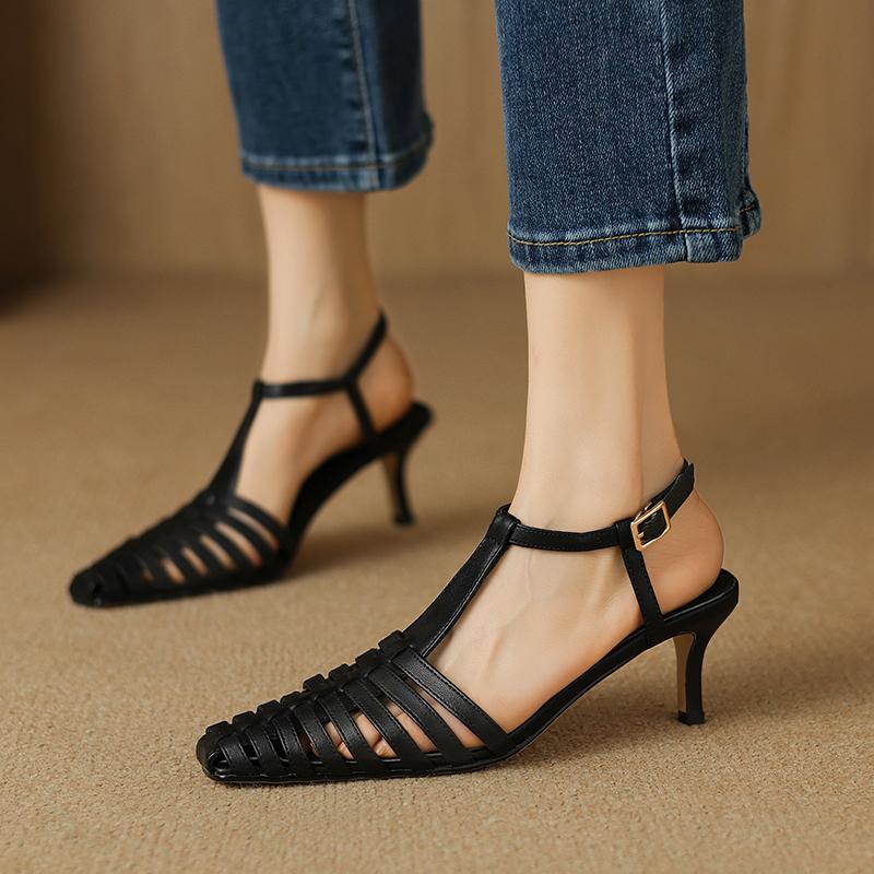 Fashion 2025 New Size 34-40 Women Heeled Sandals Gladiator Straps High Heels Summer Shoes Vintage Open Pointy Toe Sexy Party Office Lady