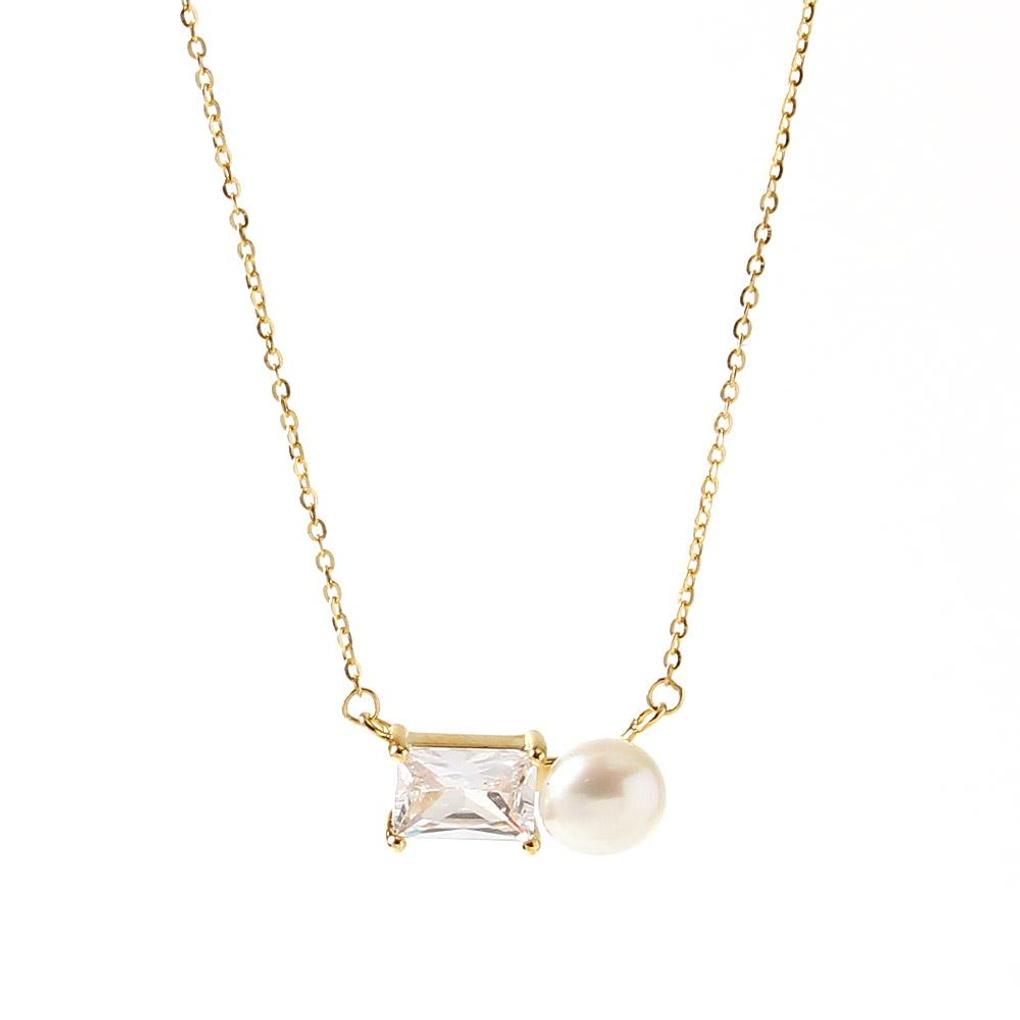 925 Silver Gold-Plated Pearl Chain Women's Necklace