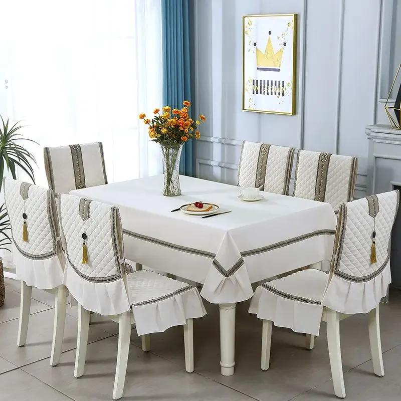 Rectangular Dining Table Cloth Chairs Cover Set Home Tea Table Cloth Lace Chairs Cushion Round Tablecloth Anti Slip Stool Cover