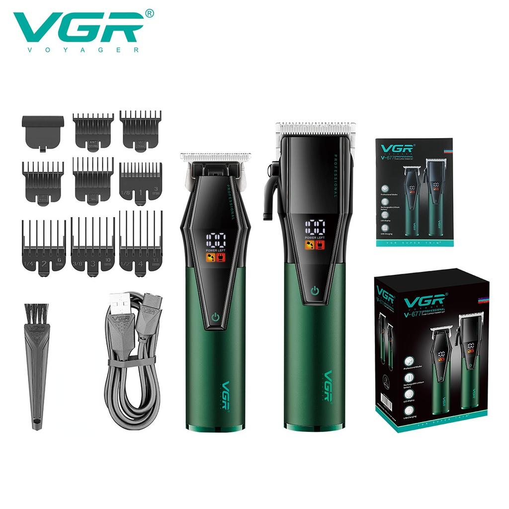 VGR 677 Hair Trimmer Professional Hair Clipper Set Electric Hair Cutting Machine Rechargeable Barber Trimmer Oily Hair Clipper Digital Display LED