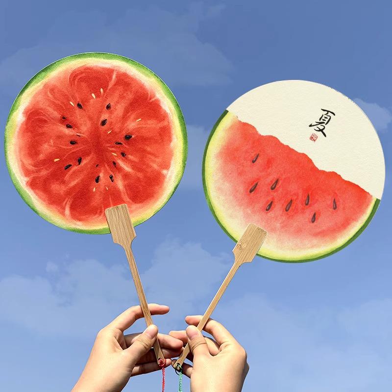Rabat dla nowych przybyszów: Ręcznie malowany wachlarz arbuzowy - Przenośny, Kreatywny styl chiński na lato