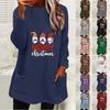 Damen Weihnachtsdruck Rundhals Locker Langarm Tasche Plüsch Hoodie