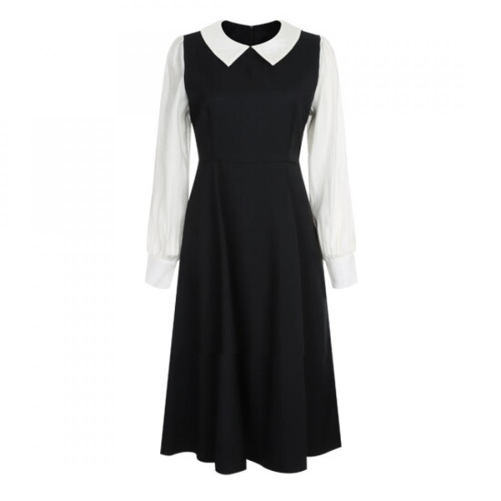 Shop Women S Collared Feminine blouSe Layered dreSS Black Egg Wdr 20777