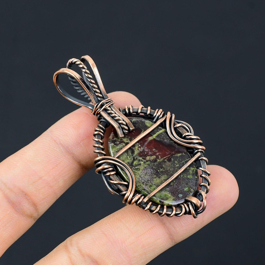 Dragon Blood Jasper 999 Copper Wire Wrapped Pendant, Handmade Gemstone Pendant Jewelry, Gifts For Wife Brand New Pendant