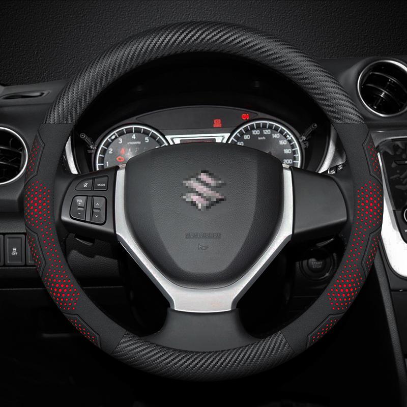 Suzuki Alto Ciaz Baleno Celerio Lgnis Jimny SX4 Swift Grand Vitara Carbon fiber Suede Car Steering Wheel Cover Auto Accessories