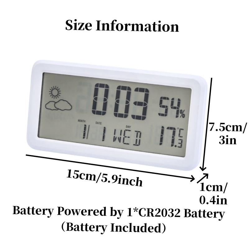 Battery Powered Digital Alarm Clock TEMP Humidity Date Week Weather Station Snooze Table Clock 12/24H Wall-mounted LCD Clock