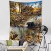 Brown Bear And Elk Forest Cabin Tapestry Wall Hanging Modern Art Landscape Hippie Bohemian Living Room Bedroom Home Decor