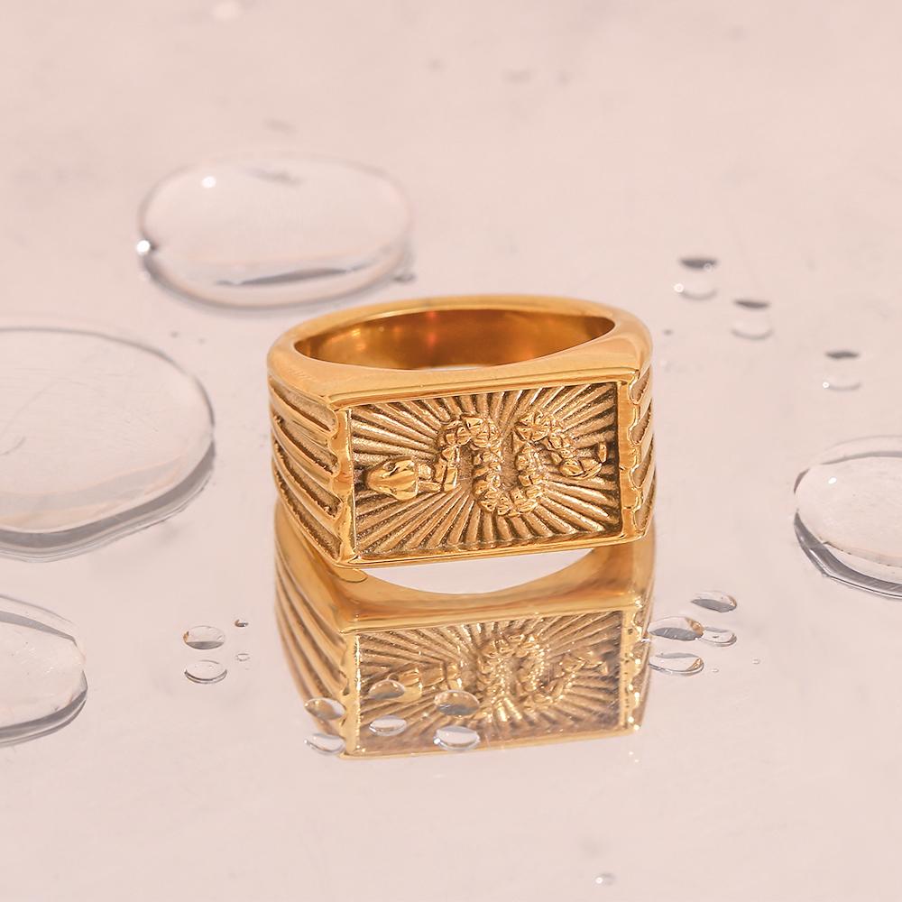 MamacitaSlay Vintage 316L Stainless Steel Square Snake Ray Pattern Rings 18K Gold Plated Waterproof Jewelry Woman Luxury Jewelry