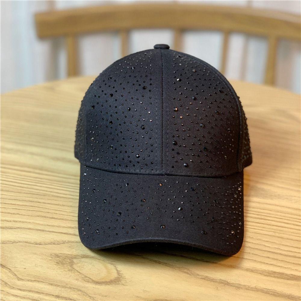 Cotton Full Rhinestone Baseball Hat Solid Color Sunscreen Hat Hotfix Rhinestones Baseball Cap Girl