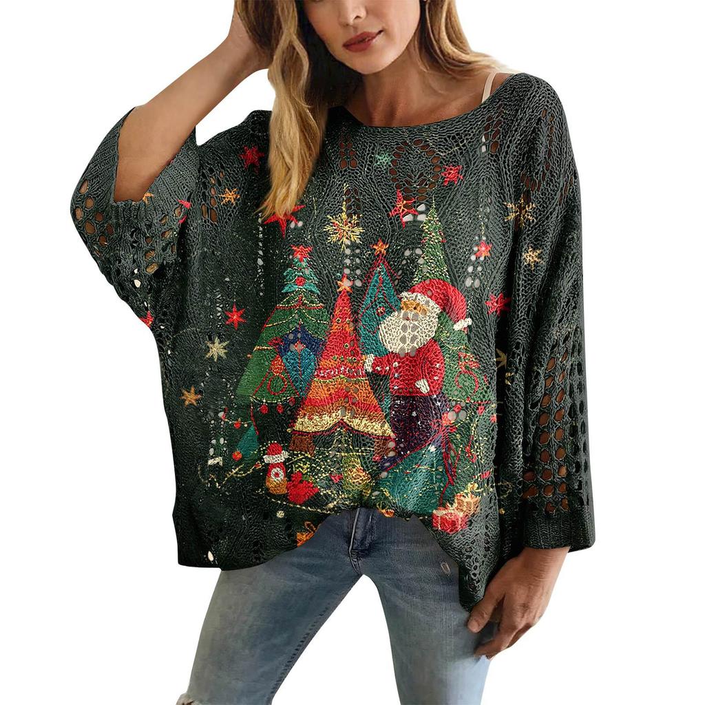 XY-LK01-Pullover hollow blouse 3D printed sweater spring and summer new