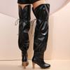 Mode Damenmode dicke Absätze Overknee-Stiefel, kurze, warme Overknee-Stiefel aus Plüsch, Damen, rot, PU-Leder, zum Schnüren, lange Booties, Größe 43