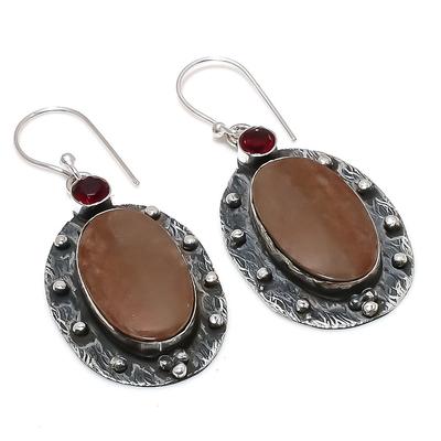 Natural Mookaite, Garnet Gemstone 925 Sterling Silver Earring 2.17" N5S55