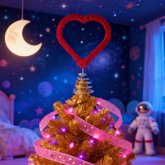 Heart Shaped Tree Topper for Valentine's Day Treetop Red Heart Decoration with Spring for Home Wedding Holiday Party Supplies