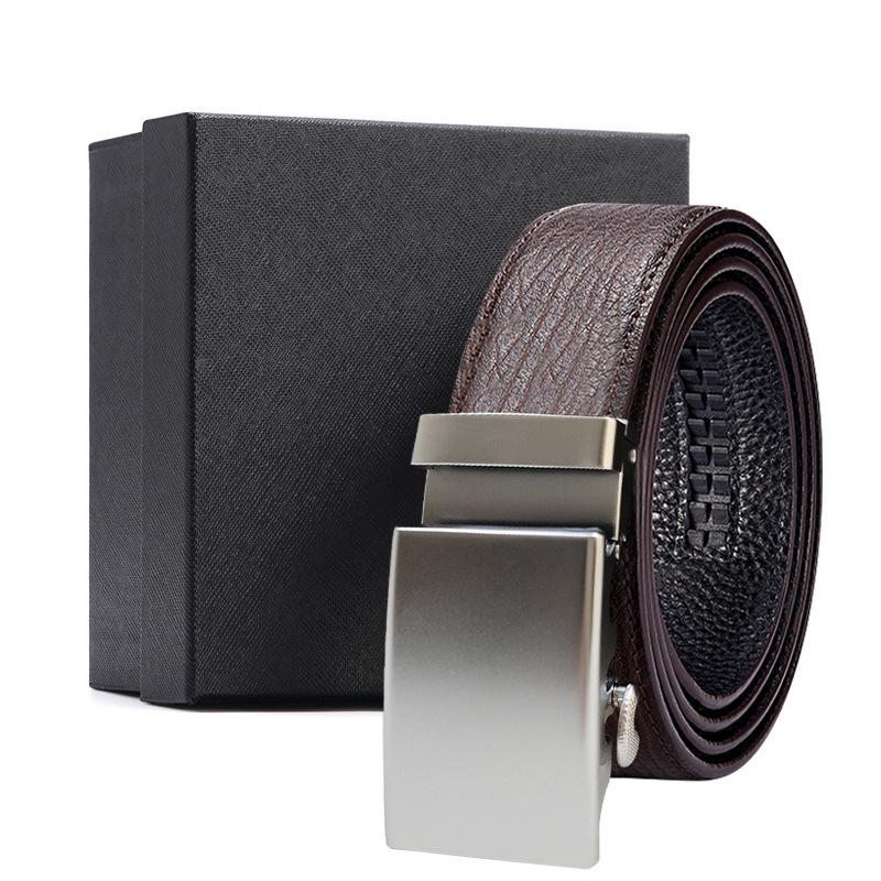 Men'S Belt Men'S Automatic Buckle Cowhide First Layer Brown Genuine Leather Men'S Belt Gift Box Holiday Gift Set