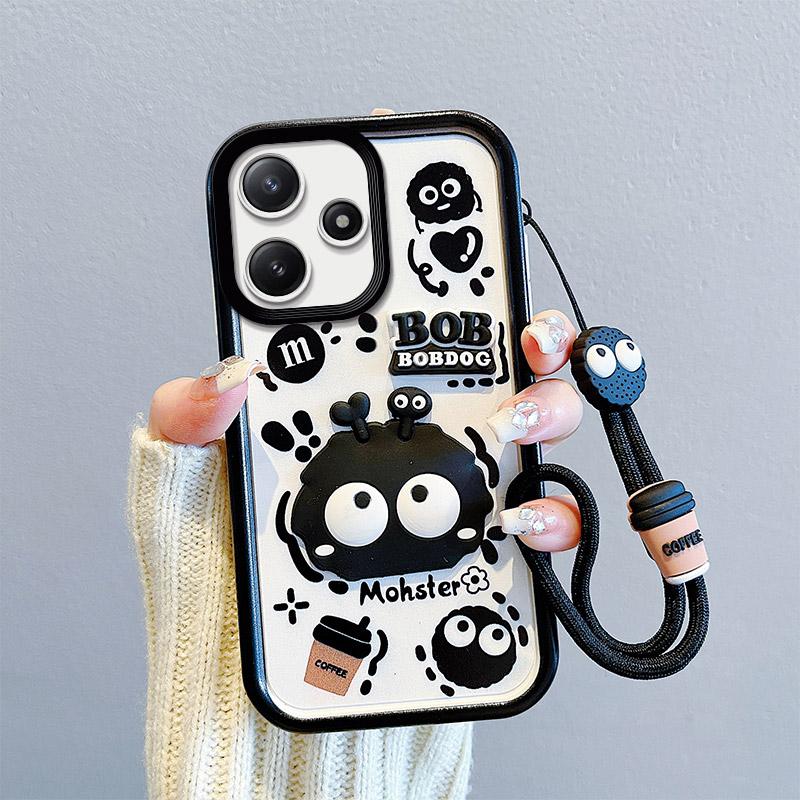 KEYSION Shockproof Case for Redmi 12 4G 5G with Lanyard Silicone Cute 3D Cartoon Doll Phone Cover for Xiaomi Redmi 12 5G