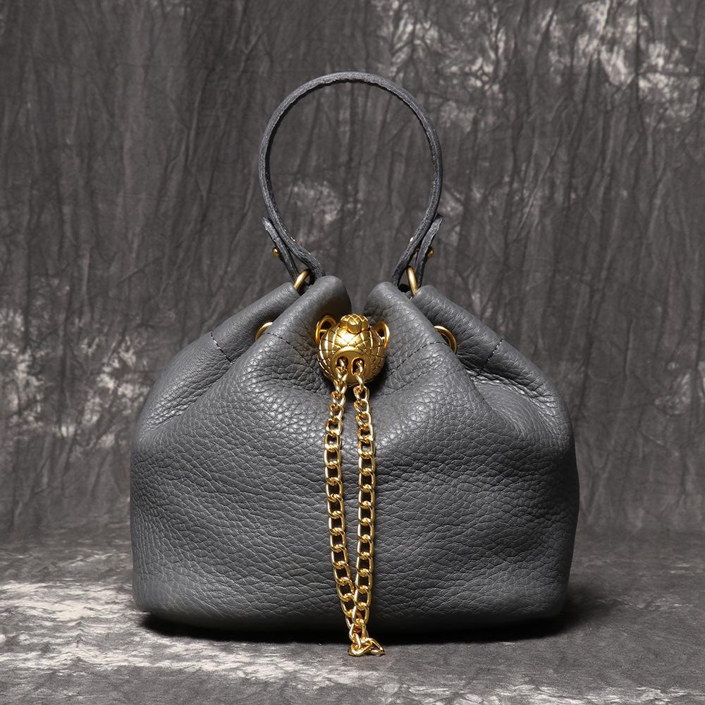 2026 Popular Vintage Fashion Chain Bag Women Genuine Leather Multi-Way Bucket Bag Compact Stylish Crossbody Shoulder Purse