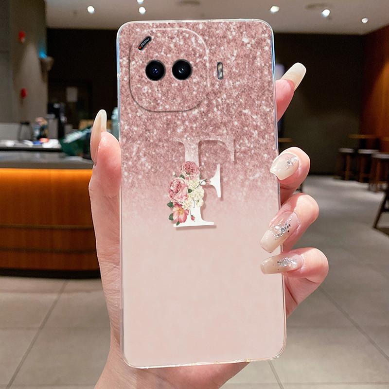 Anti-scratch Phone Case For Vivo iQOO Z11 Turbo Jelly Clear TPU Soft Casing Lucky Initial Letter With Flower Couple Shell