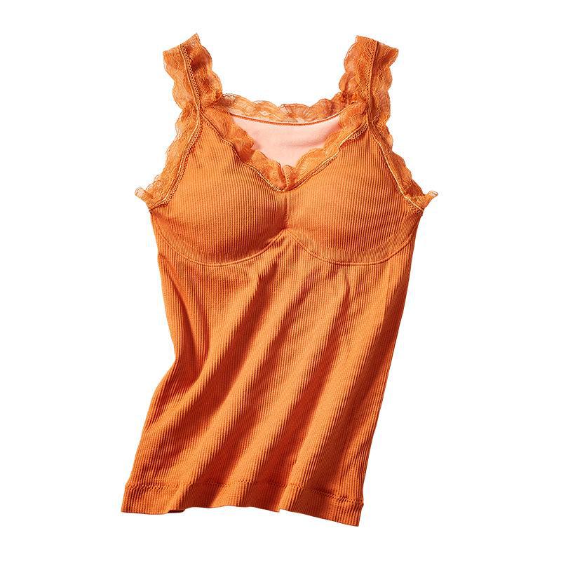 Women's Plus Size Thermal Lace Vest with Chest Pad & Suspenders - Autumn/Winter